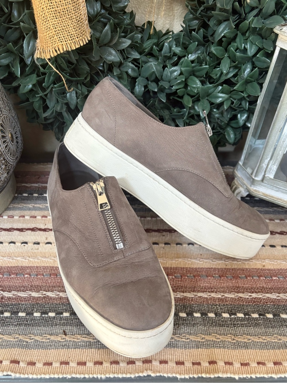 Vince Gray Zip Up Slip On Platform Loafers Sneakers Women size 8